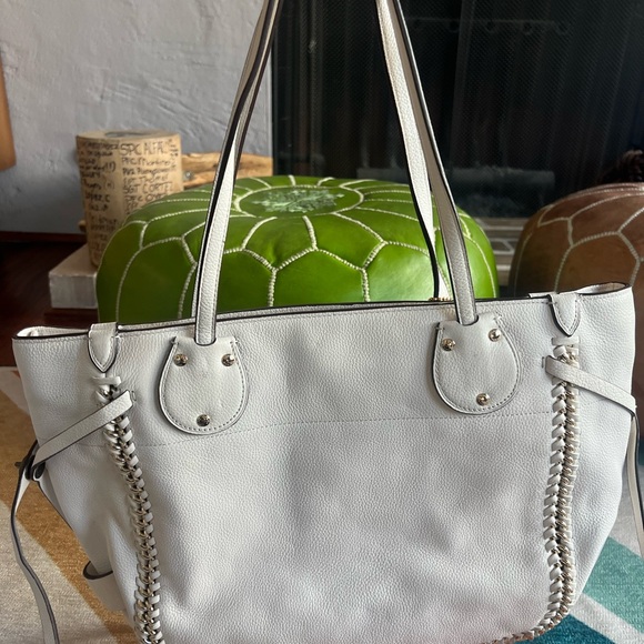 Coach 1941 Whiplash Tatum Leather Chalk White And Gold Rivets Shoulder Tote Bag - Picture 4 of 7